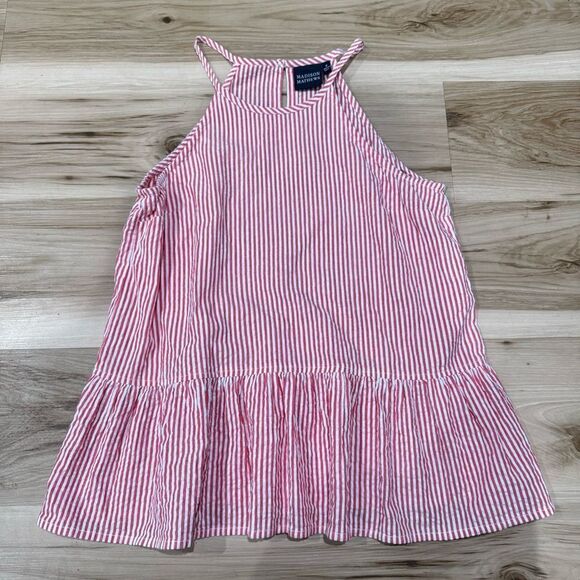 Madison Mathews Pink White Striped Tank Top Women’s Medium - Picture 1 of 2